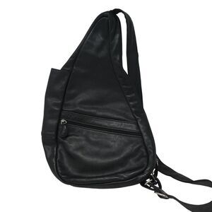 Ameribag Healthy Back Black Sling Leather Crossbody Backpack
